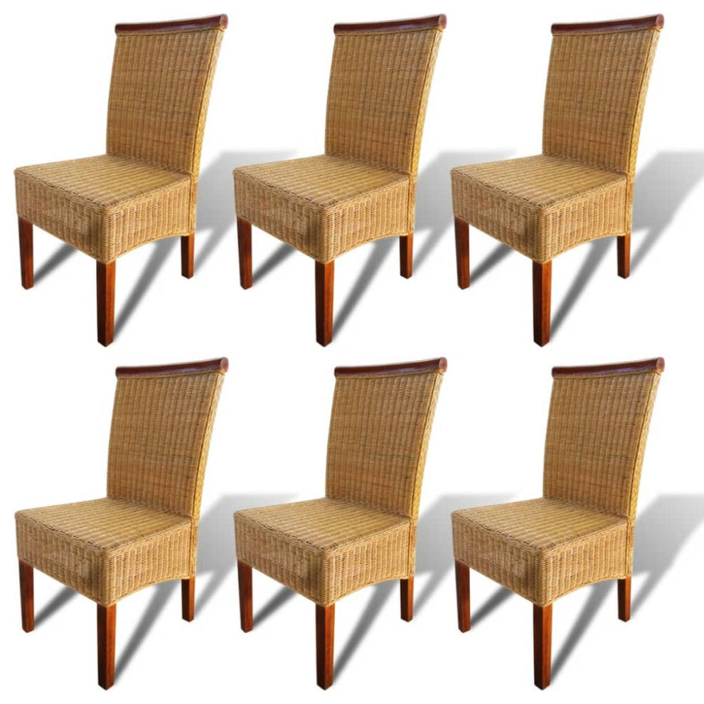 vidaXL Dining Chairs 6 pcs Brown Natural Rattan