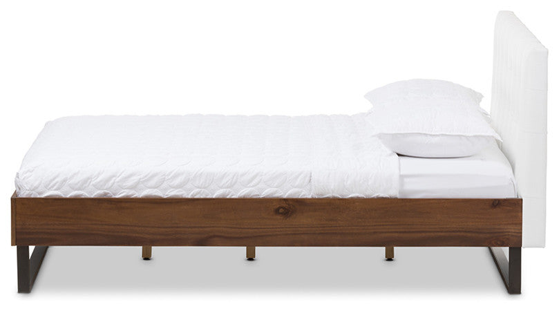 Mitchell Rustic Walnut Bronze Platform Bed, White, Queen