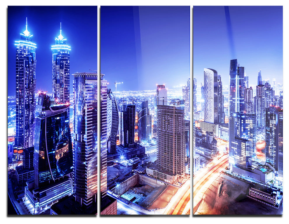 "Dubai Downtown Night Scene" Photography Metal Wall Art, 3 Panels, 36"x28"