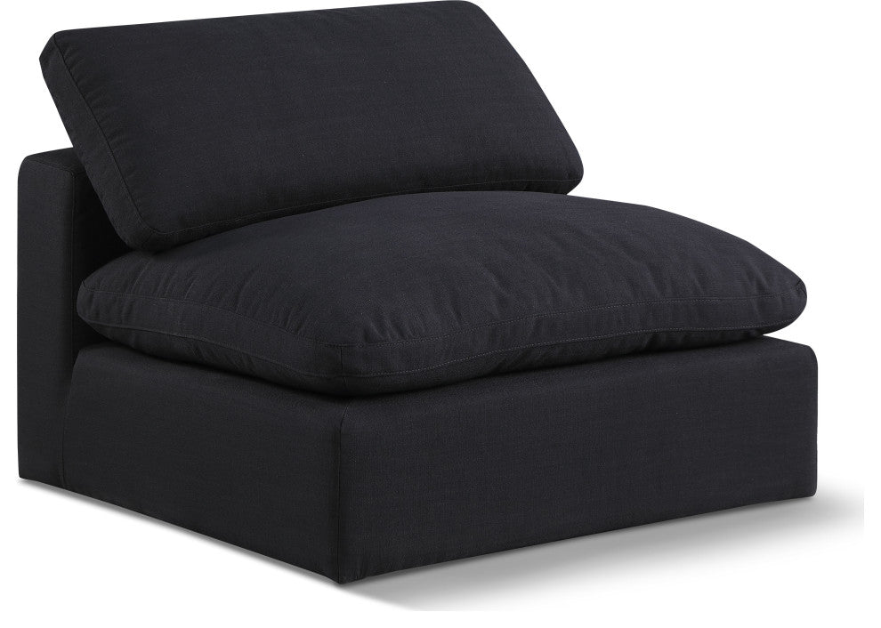 Comfy Beige Linen Textured Fabric Modular Chair, Black, Linen Textured Fabric, Armless Chair