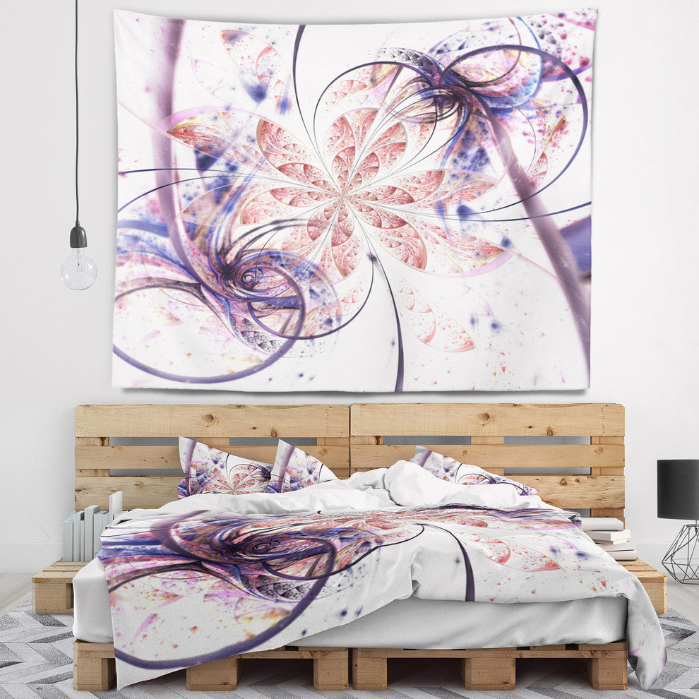 Blue Pink Fractal Flower Pattern Abstract Wall Tapestry, 60"x50"
