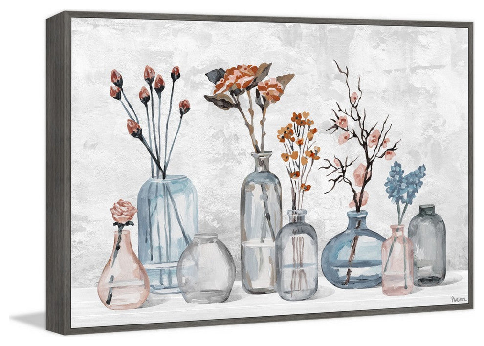 "Flower Glassware" Floater Framed Painting Print on Canvas
