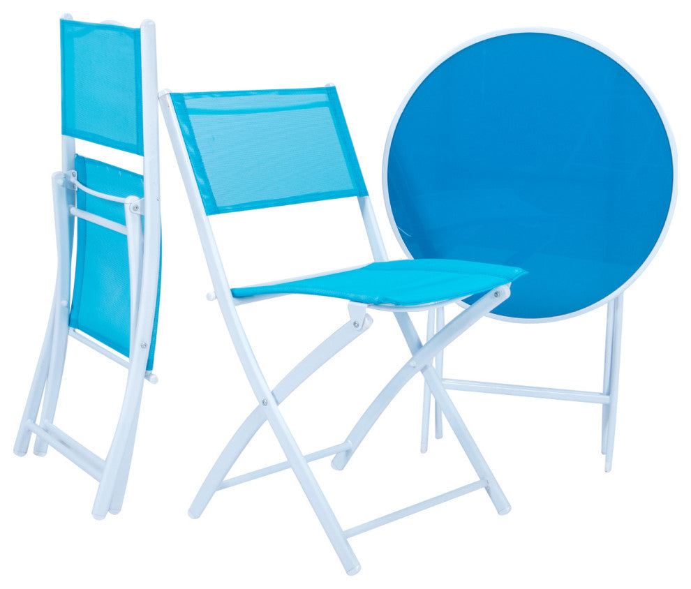 LeisureMod Outdoor Bistro Folding Table Chairs Set, Blue