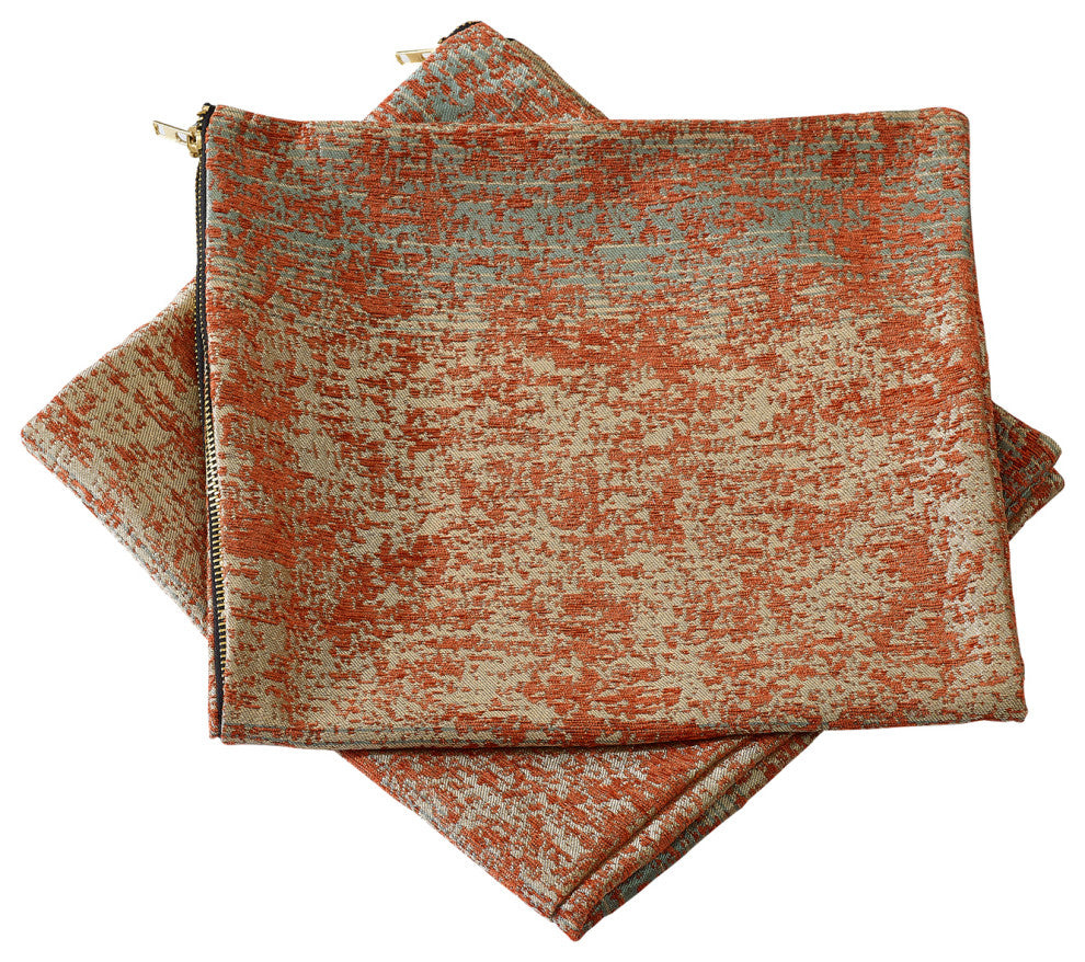 Jacquard Chenille Big Zipper Lumbar Toss Pillow Set, Orange, 2 Piece Lumbar, 14"