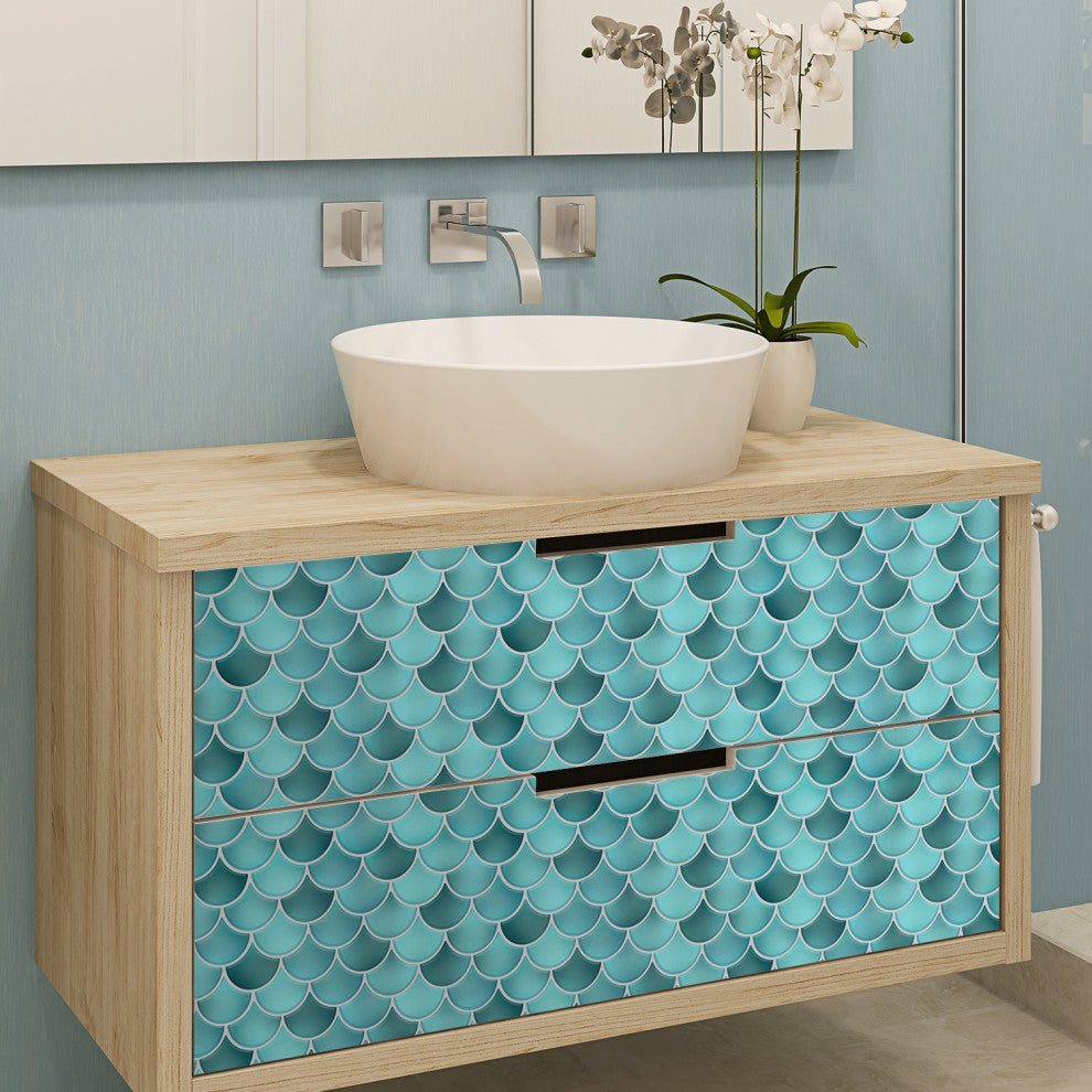 11' x 8" 3D Tile Sticker Fresh Turquoise Kitchen Bathroom, Set of 8