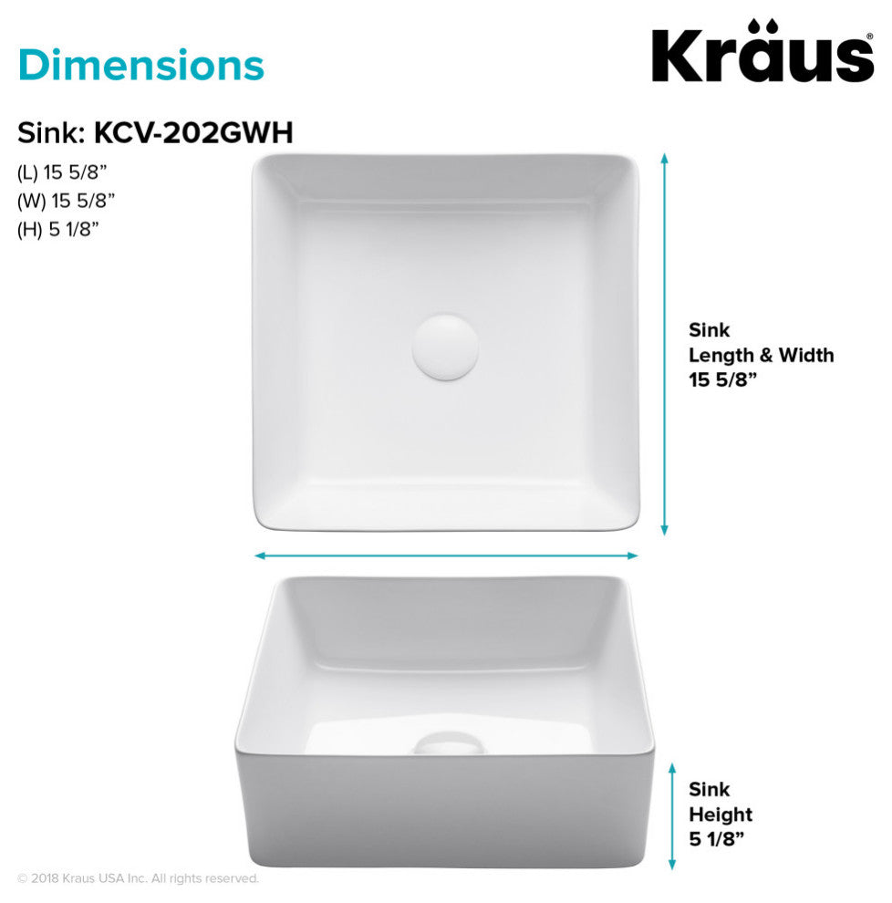 Viva Ceramic Square Vessel Bathroom Sink, White
