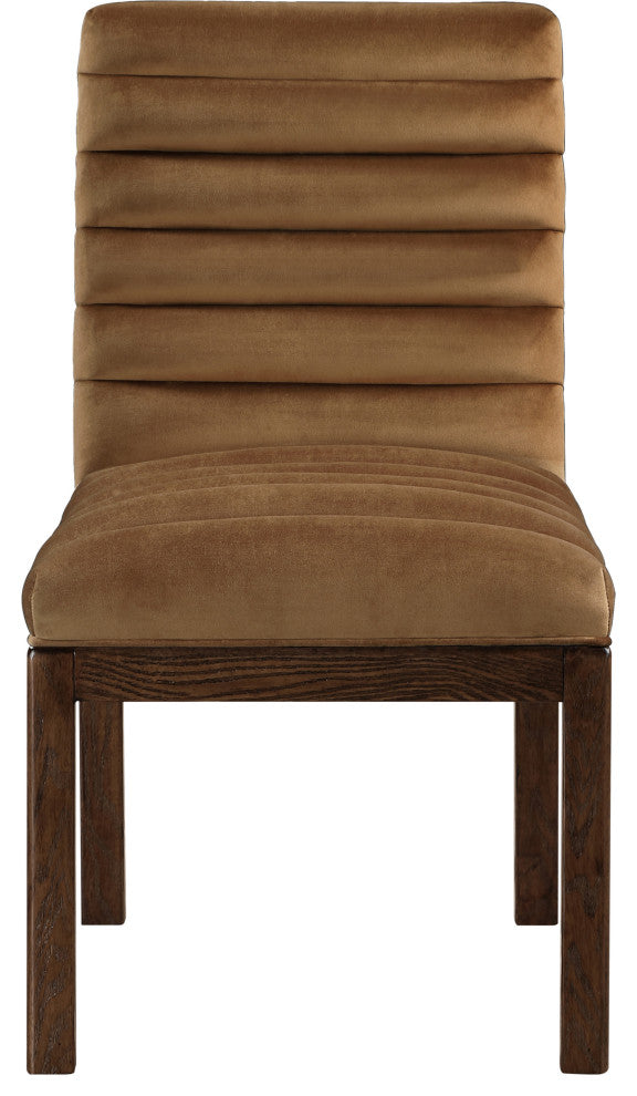 Evelyn Upholstered Dining Chair, Saddle, Velvet, Walnut Finish