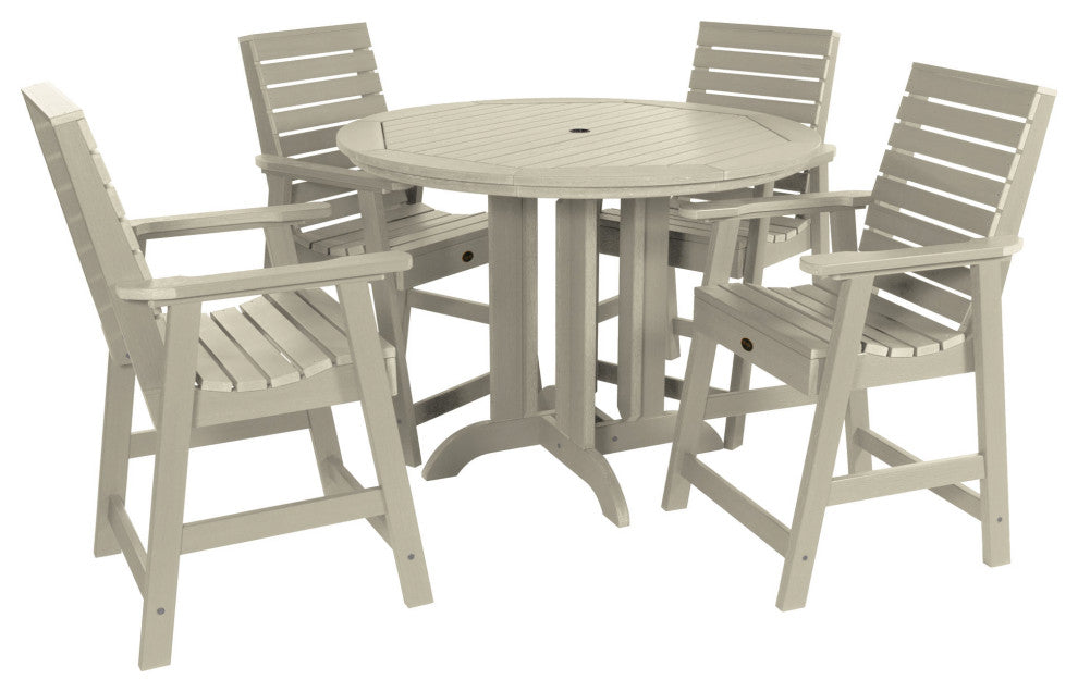 Glennville 5-Piece Round Counter Dining Set, Weathered Acorn, Whitewash