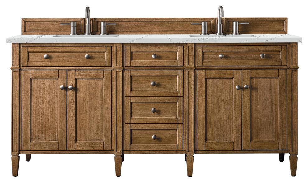 James Martin 650-V72-SBR-3ENC 72" Saddle Brown Double Vanity w/ 3 CM Quartz Top