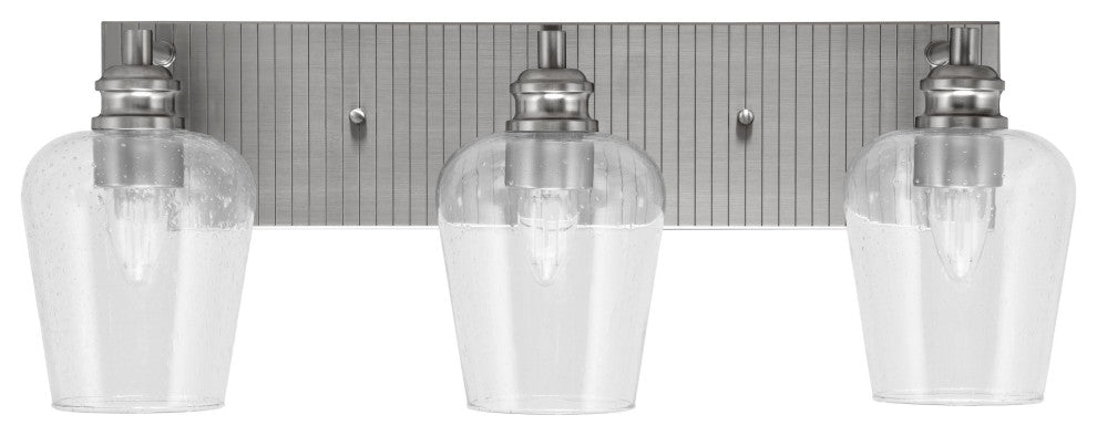 Edge 3-Light Bath Bar, Brushed Nickel Finish, 5" Clear Bubble Glass