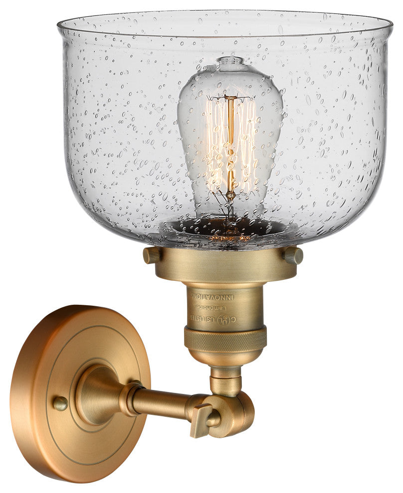 Large Bell 1-Light Sconce, Seedy Glass, Brushed Brass