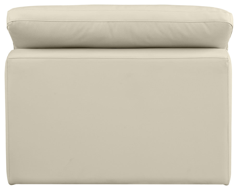 Comfy Beige Linen Textured Fabric Modular Chair, Cream, Vegan Leather, Armless Chair