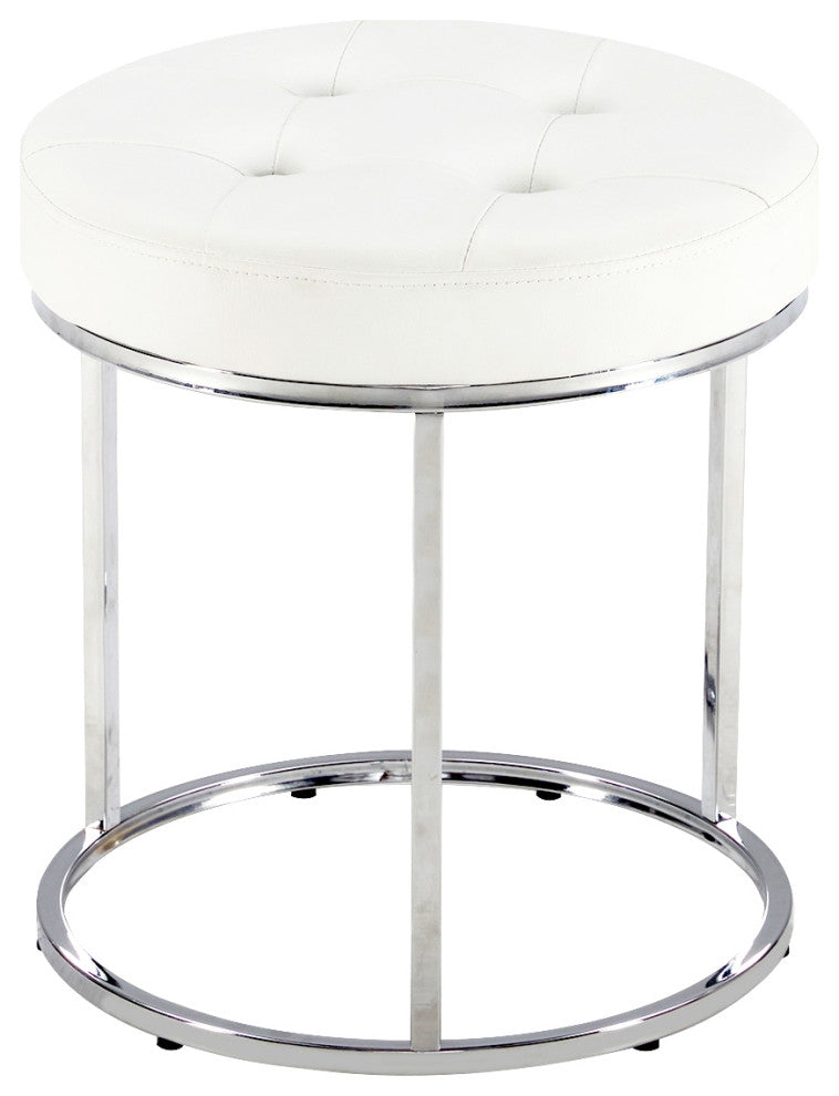 Round Open Base Faux Leather Vanity Stool, White