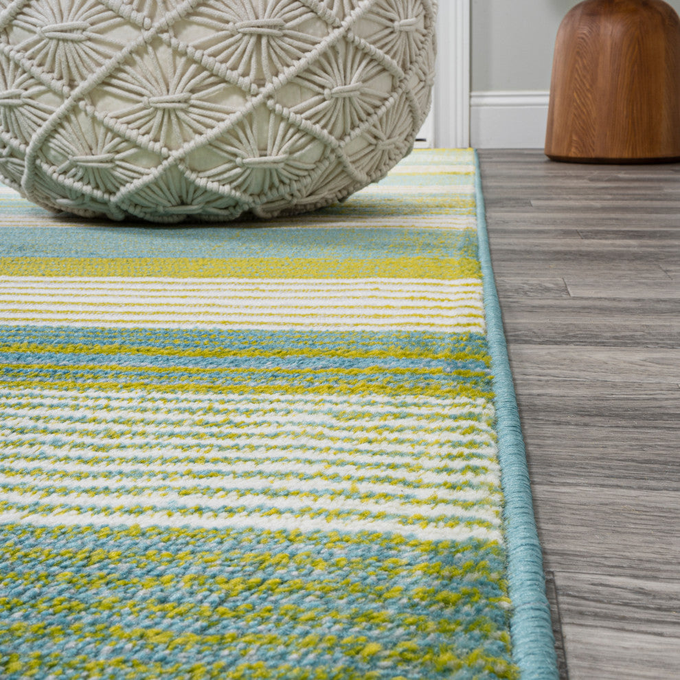 Duxbury Gradient Ticking Striped Green/Blue 4'x6' Area Rug