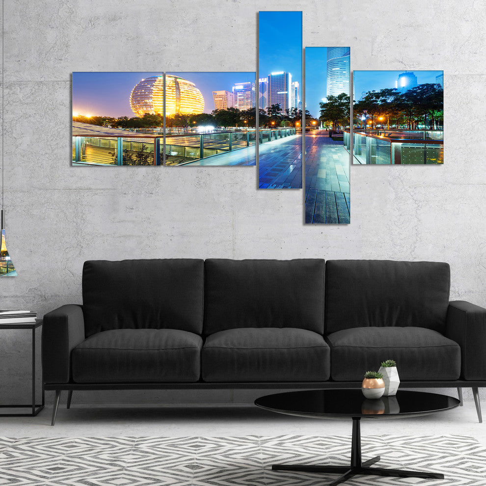 China Hangzhou Skyscrapers, Cityscape Canvas Art Print, 60"x32", 5 panels