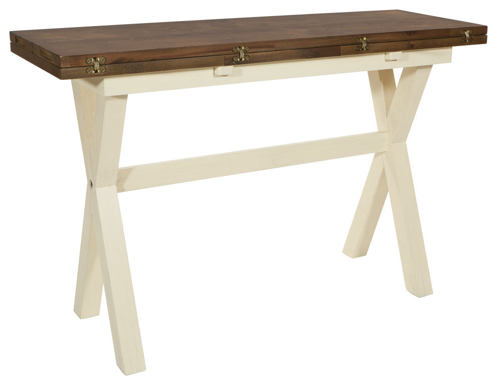 Albury Flip Top Table With Antique White Base and Wood Stain Top KD