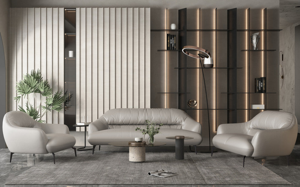 Leather Upholstered Loveseat, Taupe Finish