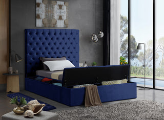 Bliss Velvet Upholstered  Bed, Navy, Twin