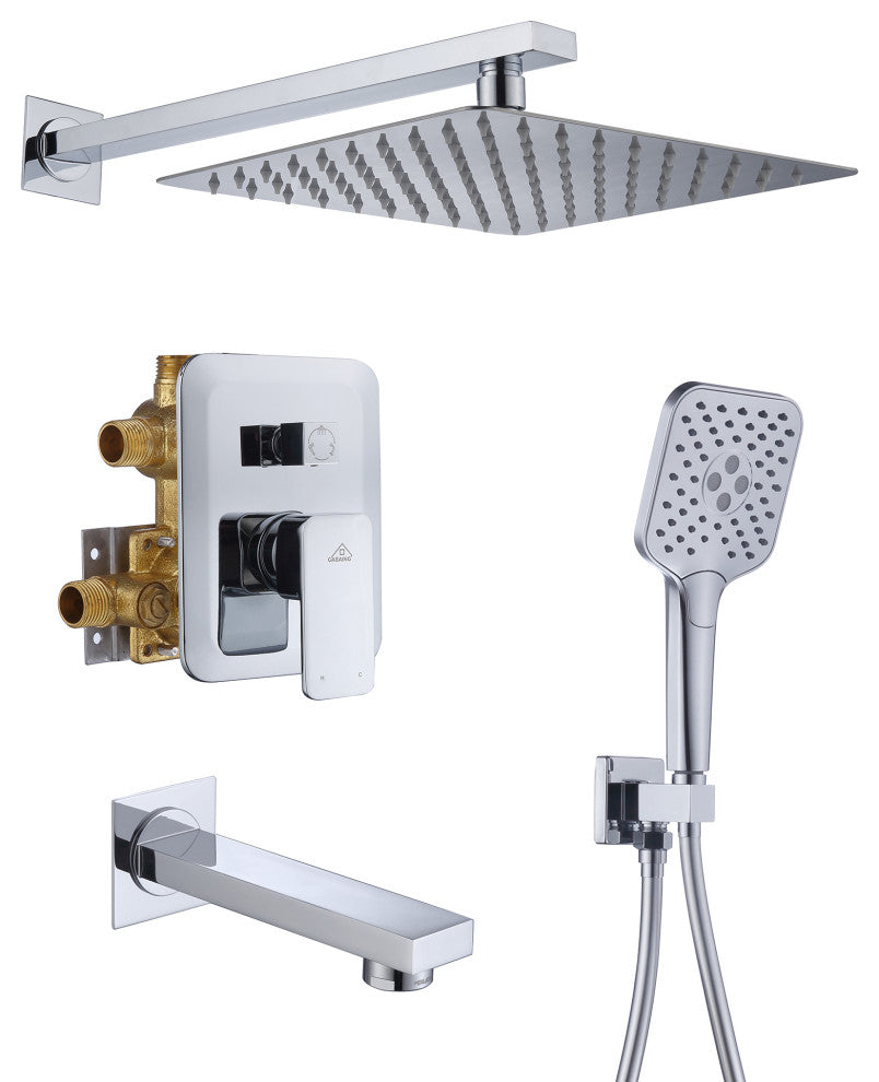 9inch Shower System Brushed Nickel Dual Head Waterfall Shower Bar System, Chrome