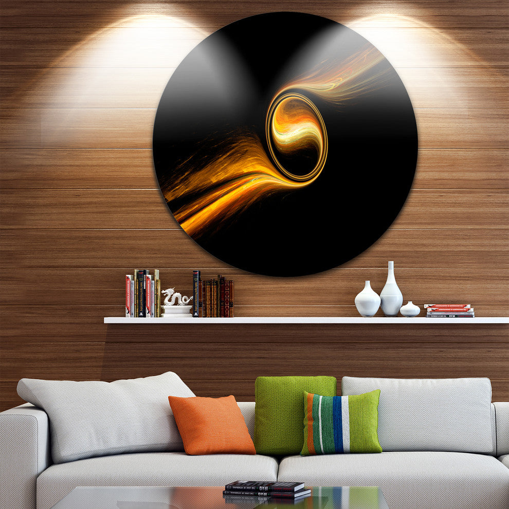 Fractal 3D Dancing Yellow Design, Abstract Art Round Metal Artwork, 23"