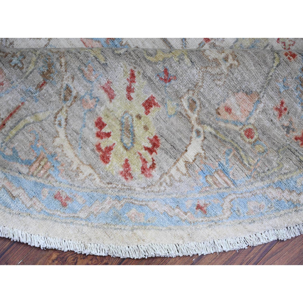 White Ziegler Mahal Hand Knotted Pure Wool Round Oriental Rug, 7'11"x8'