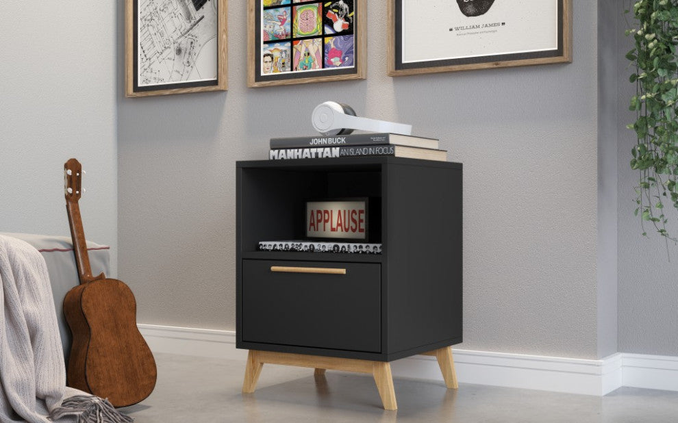 Modern Black And Natural Flair Night Stand