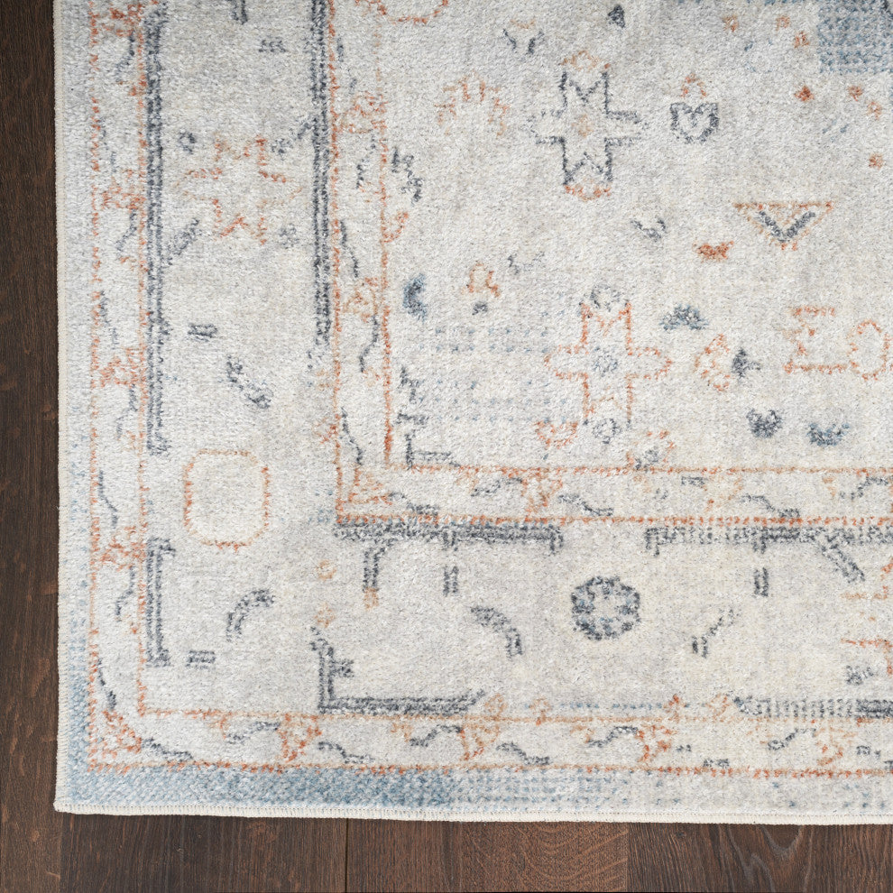 Nourison Astra Machine Washable 4' x 6' Light Blue Vintage Indoor Area Rug