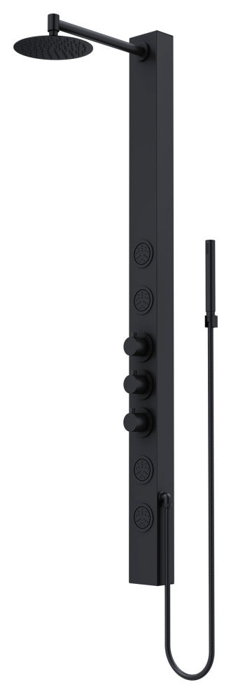 Sutton 58" H x 4" W 4-Jet Shower Panel with Round Shower Head, Matte Black