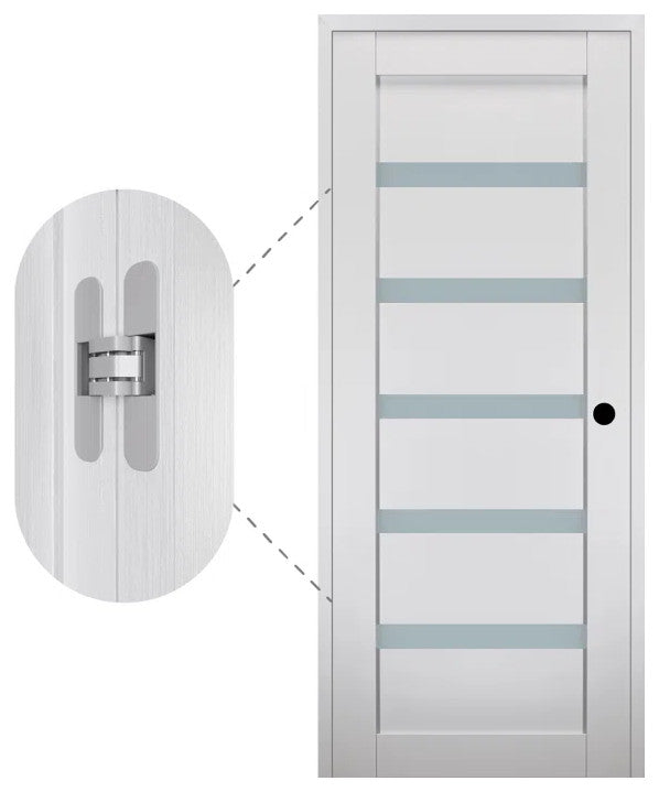 Leora Bianco Noble with Concealed Hinges, Tempered Frosted Glass, Solid Core, 32" X 80", Left-Hand