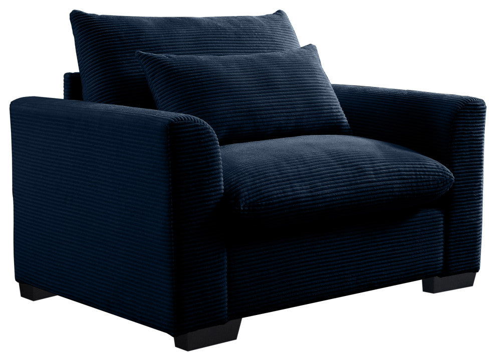 Gewnee Beige Corduroy Deep Seat Single Sofa Accent Chair, Blue