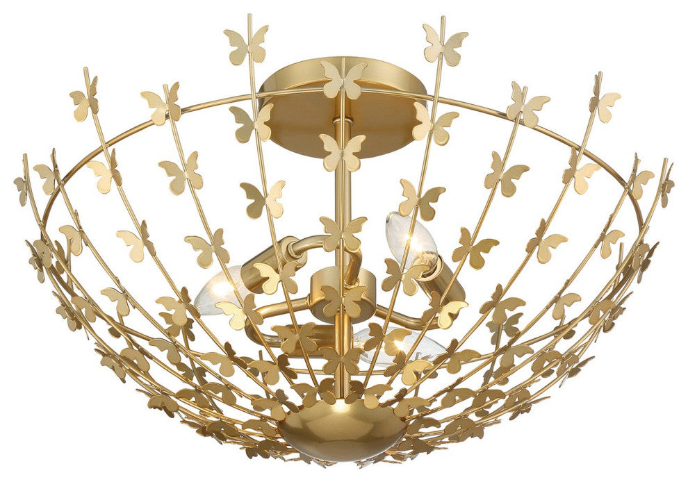 Birch 3-Light Ceiling Light, Burnished Brass