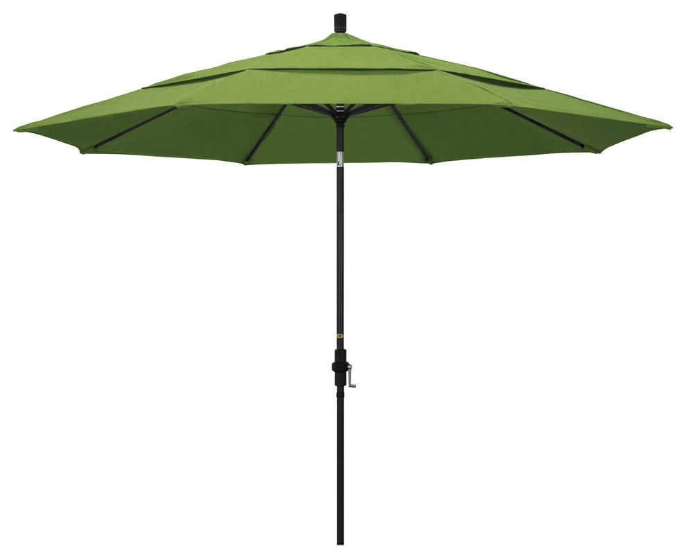 11' Stone Black Collar Tilt Crank Aluminum Umbrella, Sunbrella, Spectrum Cilantro