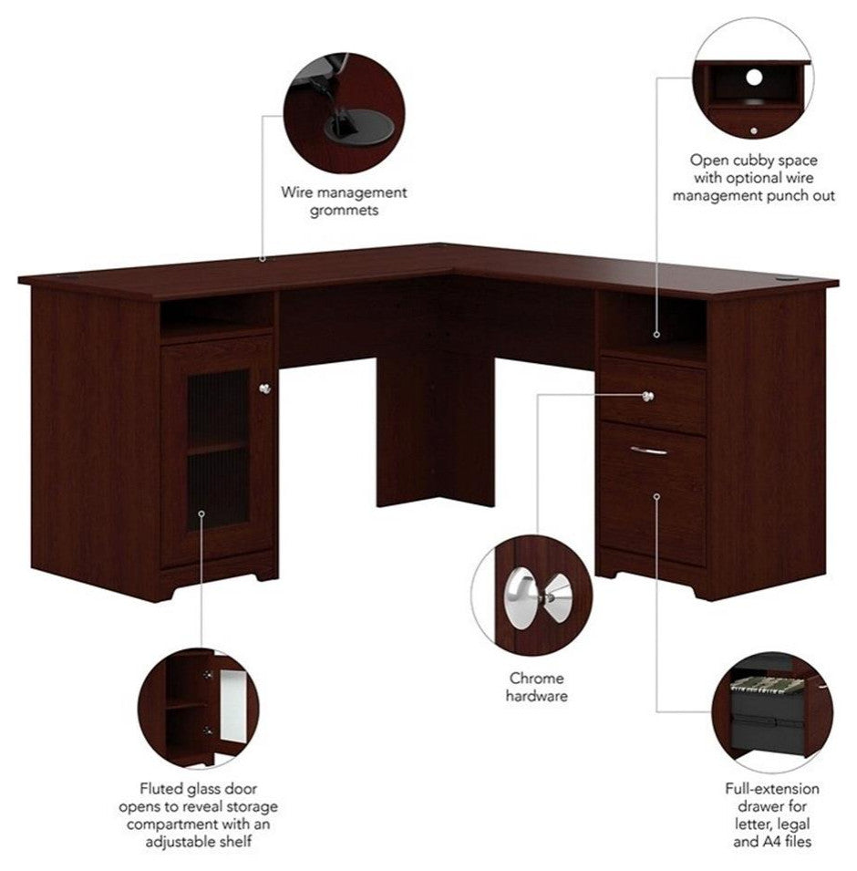 Scranton & Co 60" Transitional Engineered Wood L-Computer Desk in Harvest Cherry