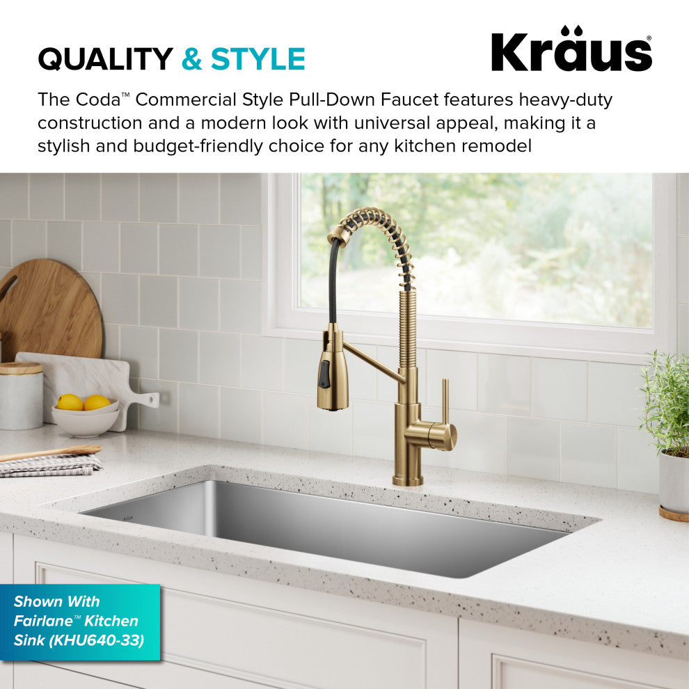 KRAUS Coda Commercial Style 2-Function 1-Handle Pull Down Kitchen Faucet, BB