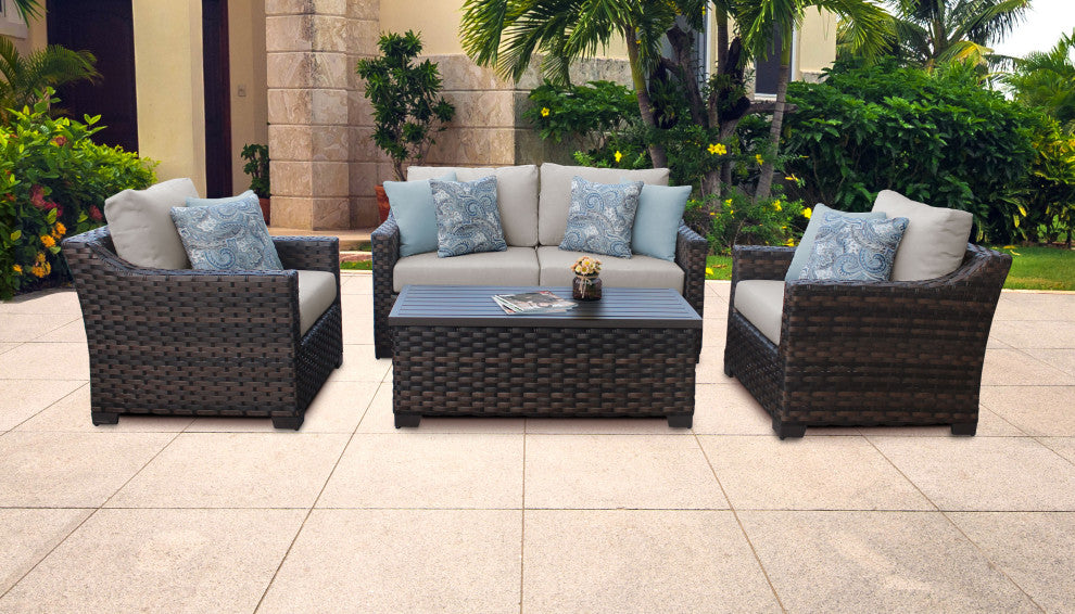 kathy ireland River Brook 5 Piece Wicker Patio Furniture SetAlmond