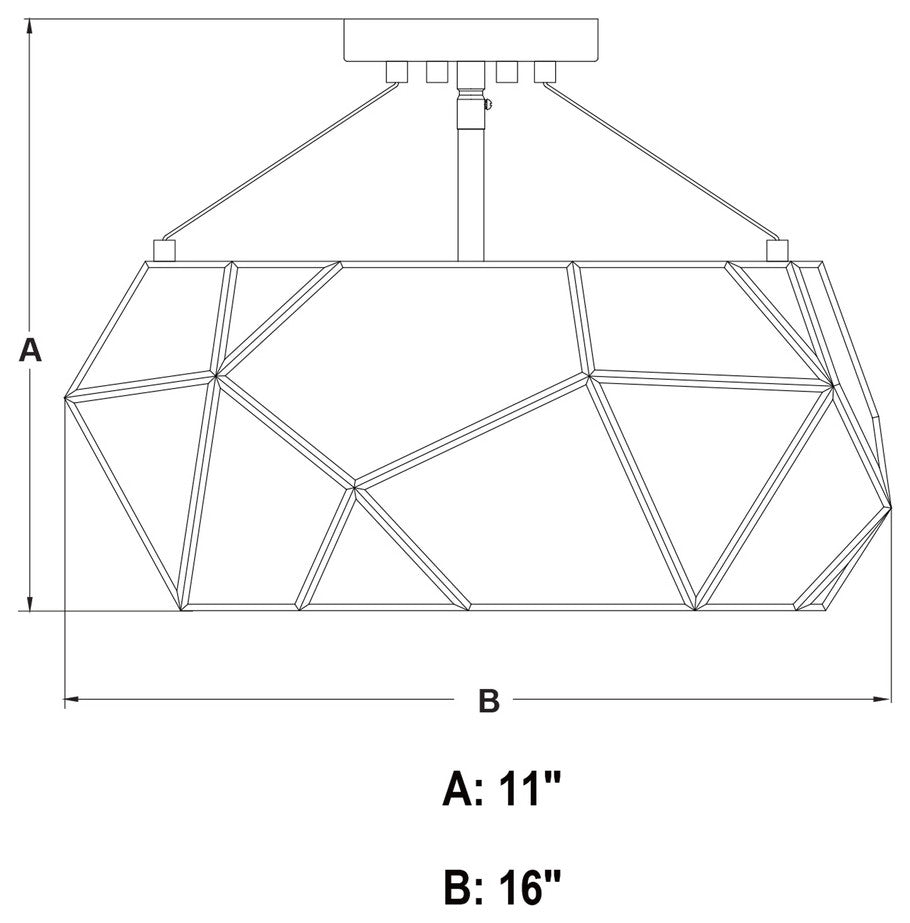 Euclid 16-In. 3 Light Semi-Flush Mount Aged Brass
