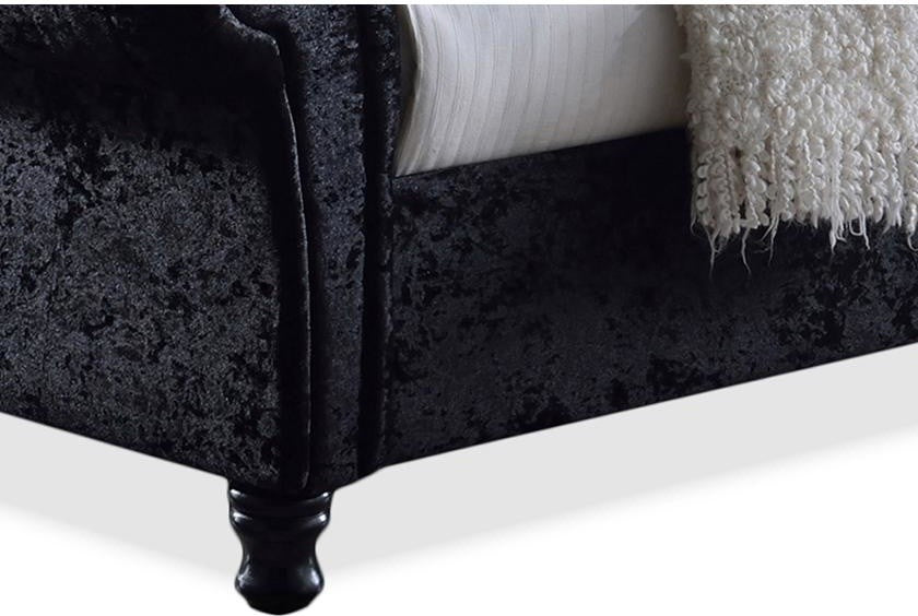 Castello Velvet Upholstered Faux Crystal-ButToned Sleigh Queen Platform Bed