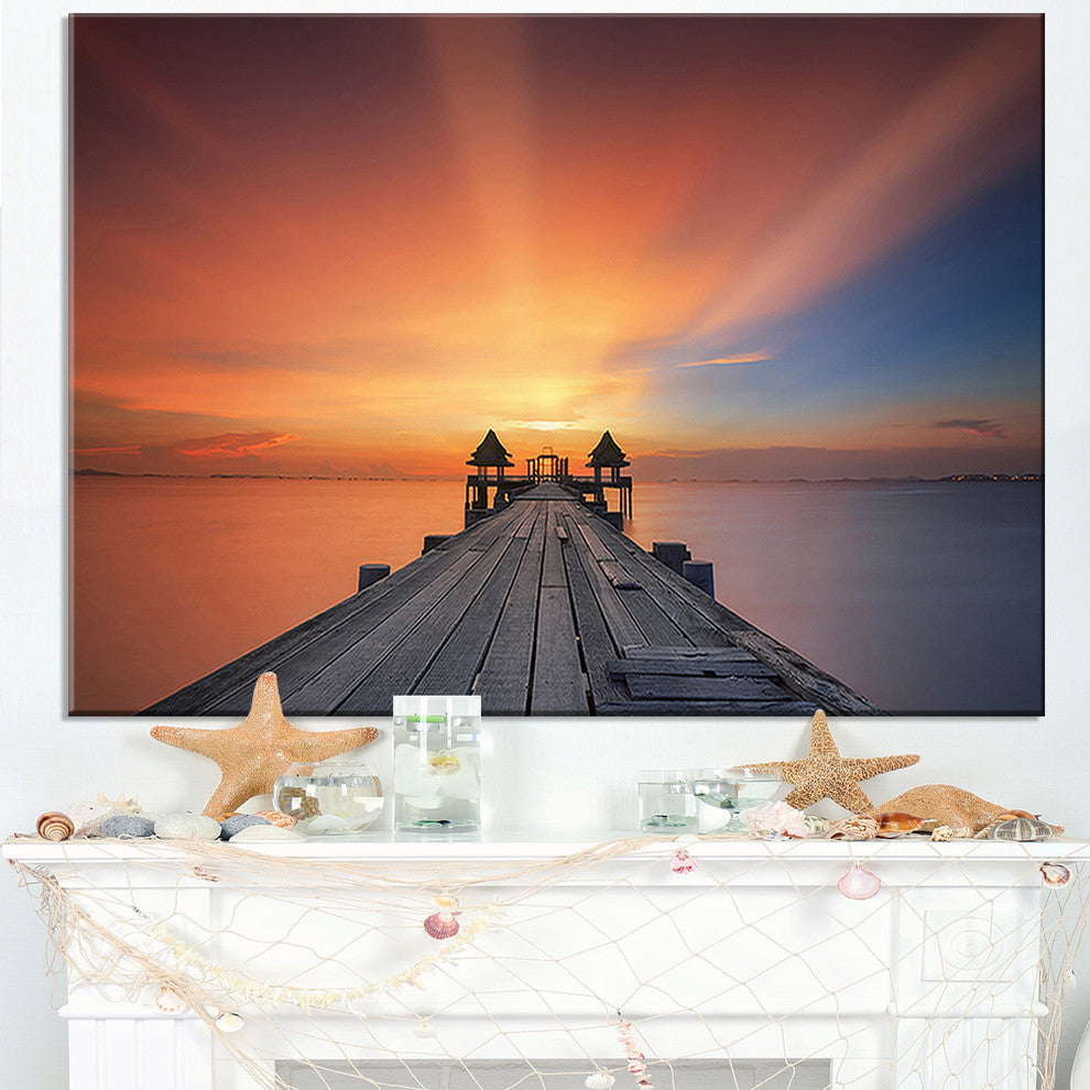 "Wooden Bridge Under Illuminated Sky" Sea Pier Wall Art, 32"x16"