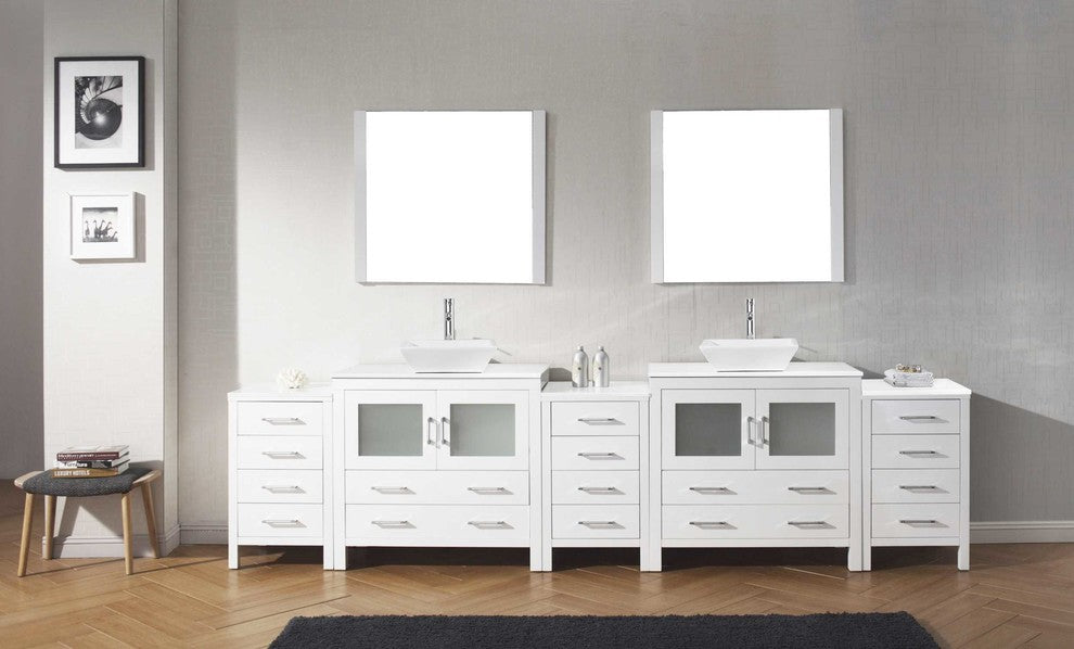 Dior 118" Double Bathroom Vanity, White With White Engineered Stones