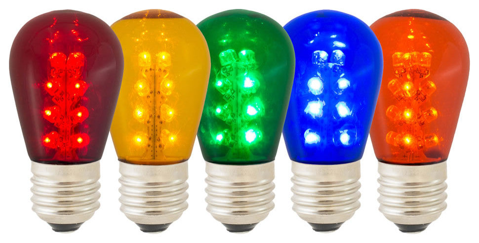 S14 LED Multi Transparent Plastic 130Volt Bulb, 5 per pack, S14 Medium
