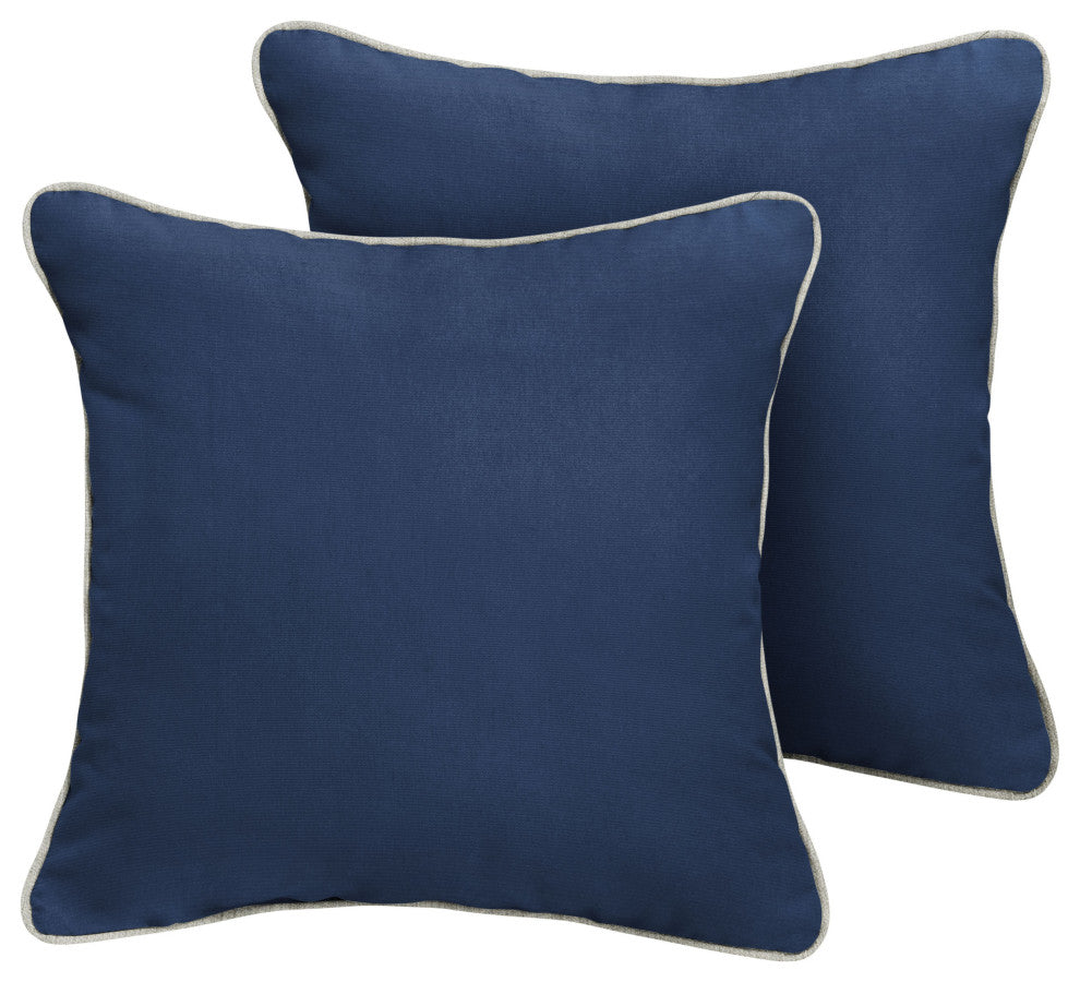 Sunbrella Canvas Navy/Cast Silver Outdoor Corded Pillows, Set of 2, 20x20