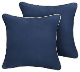 Sunbrella Canvas Navy/Cast Silver Outdoor Corded Pillows, Set of 2, 20x20