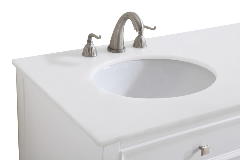 60" Double Bathroom Vanity, White With Ivory White Engineered Marble