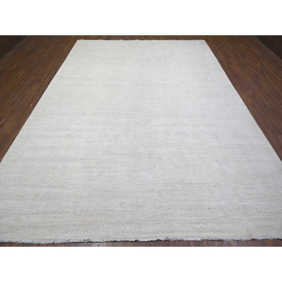 Retro White Washed Out Peshawar Wool Hand Knotted Oriental Rug, 8'9"x11'9"