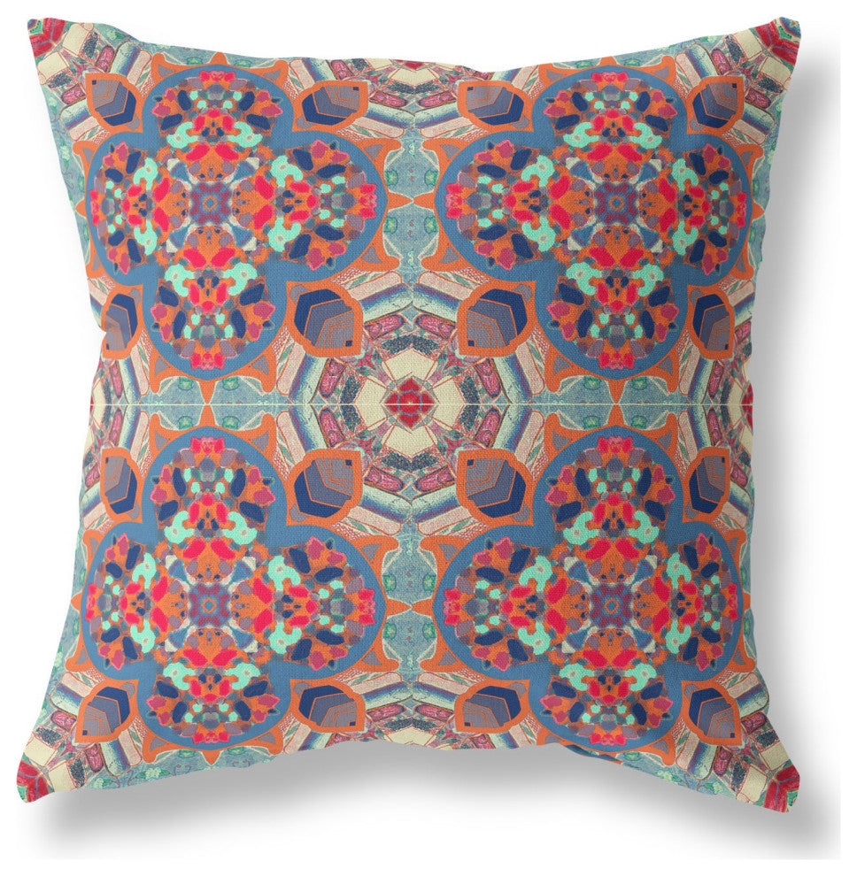 18" Orange Blue Cloverleaf Boho Suede Throw Pillow