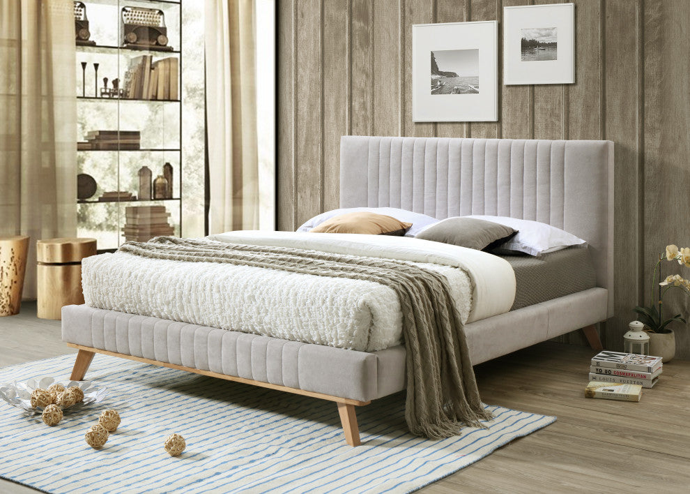 Omax Decor Sven Upholstered Platform Bed, Taupe, Queen