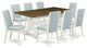 9-Piece Set, Table and 8 Chairs With Baby Blue, Linen Fabric, Medium Size Table