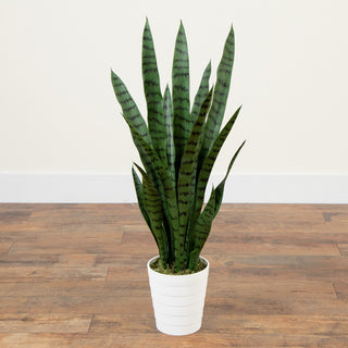 3ft. UV Resistant Artificial Sansevieria Plant, White Decorative Planter