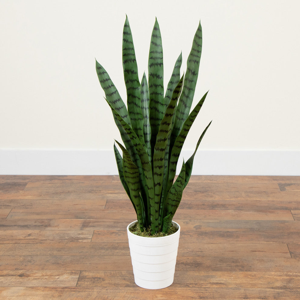 3ft. UV Resistant Artificial Sansevieria Plant, White Decorative Planter
