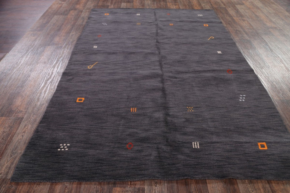 Gabbeh Solid Modern Carpet Hand-Knotted Indian Area Rug, Gray, 10'0"x6'7